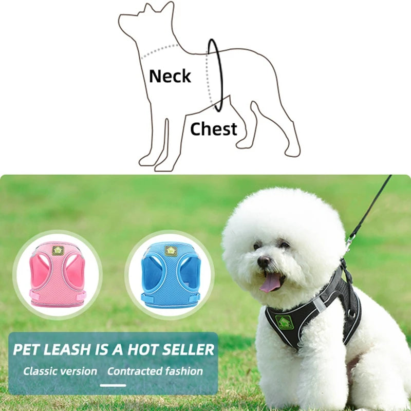 Adjustable Reflective Leash Harness for Pet Dogs Cats Breathable 150cm Strong Dog Leash Harness for Small Medium Large Dog