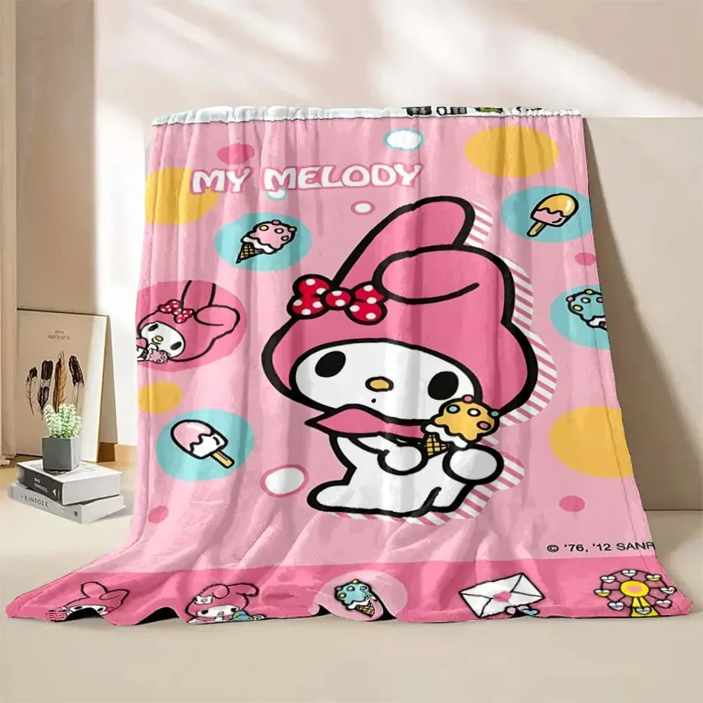 My Melody Flannel Blanket Sanrio Soft Fluffy Quilt Thicken Plush Nap Blanket Cartoon My Melody Sofa Blanket Child Adult Gift