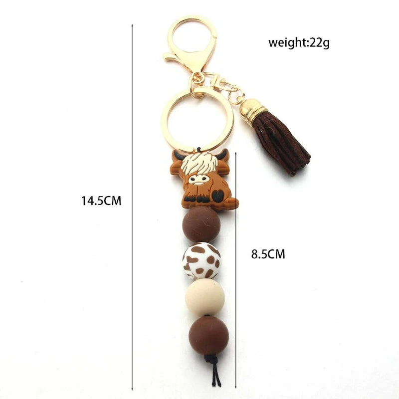 New American Creative Silicone Bead Car Keychain Bull Cartoon Bag Pendant Key Chains for Women