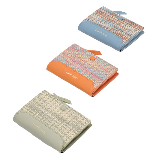 Hemasa Small Short Wallet New Snap Button Pu Leather Coin Purse Woven Pattern Change Purse Female