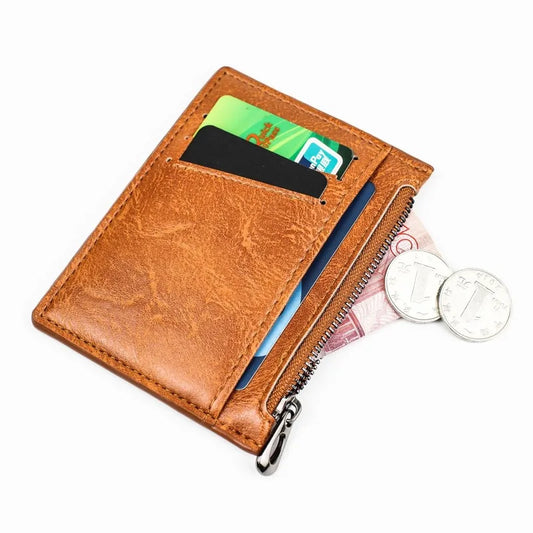 Men's Coin Purse Black Leather Zipper Multi-Function Business Credit Card Holder Coin Purse Fashion Men's Mini Wallet