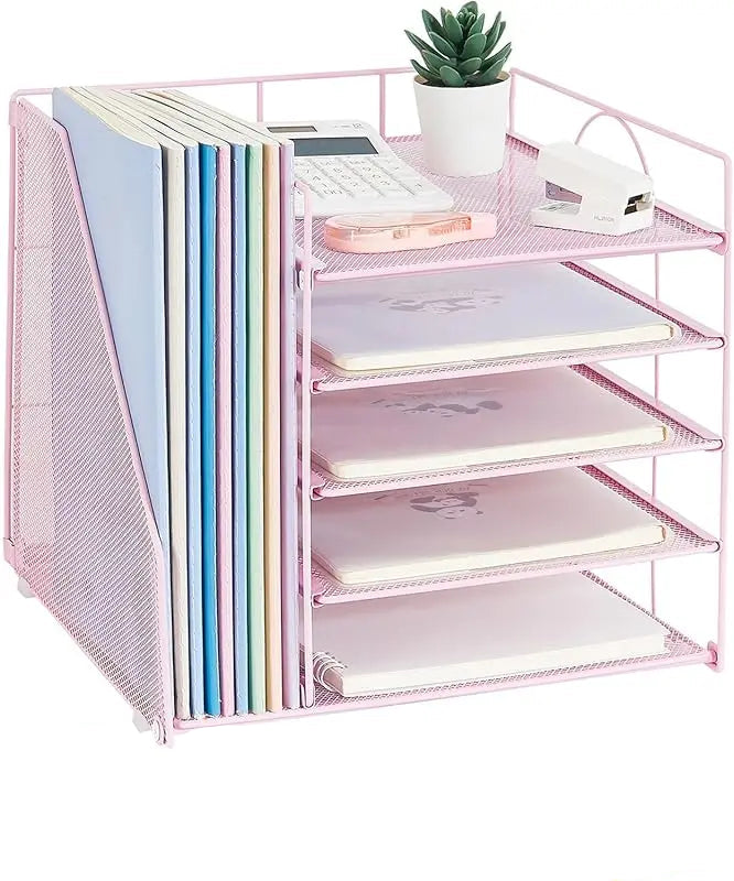 Tejesa 5 - Tier Paper Letter Tray Organizer with File Holder: Office Supplies Desktop Organizer