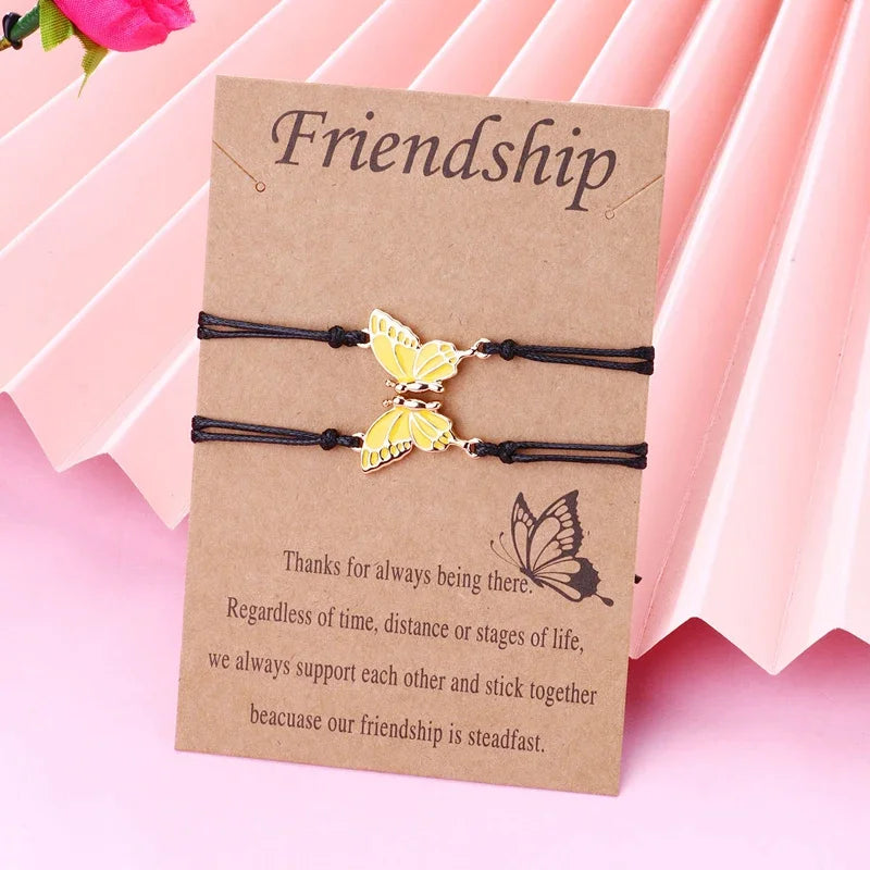 Lovecryst 2pcs/set Drip oil Couples Bracelets best friend Butterfly Bracelet Adjustable BFF Friendship Jewelry Gifts For Kids