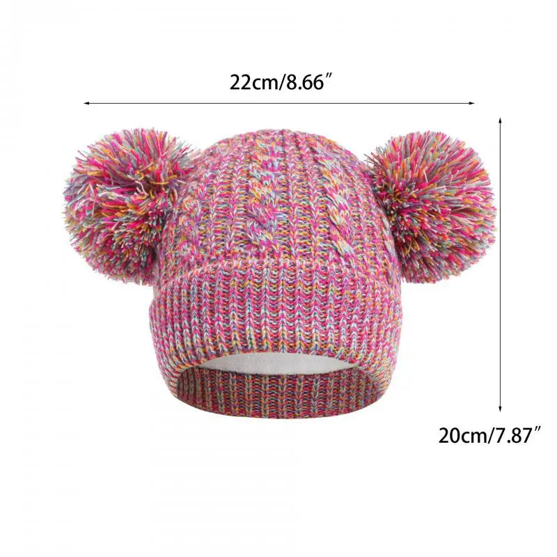 Autumn Winter Knitted Hat for Baby Boys Double Pompom Plus Velvet Beanie Girls Keep Warm Hats Kids Accessories 4-6 Years Old