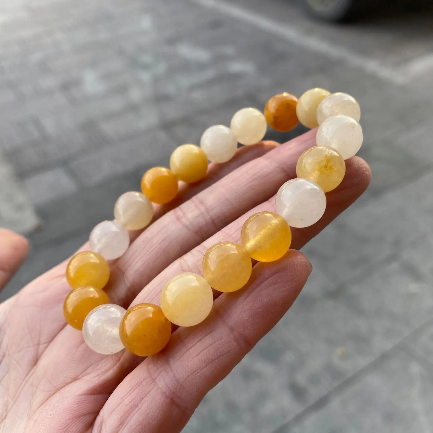 Natural Stone Aragonite Beads Bracelet Women Yellow Topaz Jade Quartz Crystal Yoga Reiki Healing Stretch Bangles Female