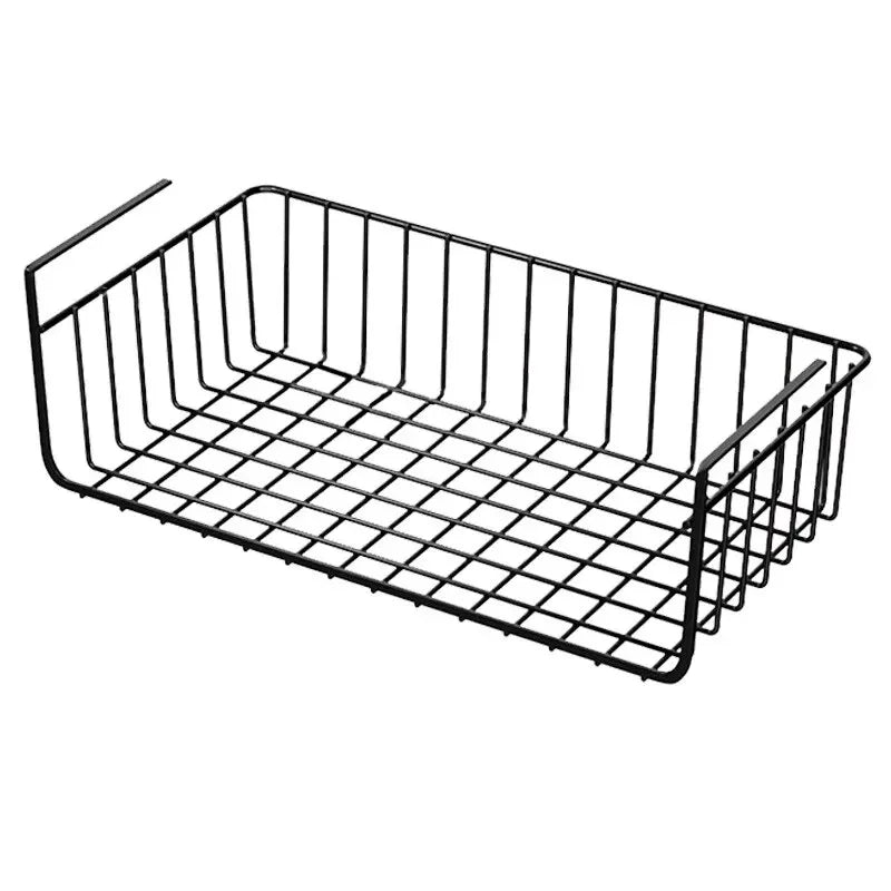 Hemasa 1pc White/Black Hanging Net Basket Iron Material Large Capacity Hanging Under Cabinet Wall Wardrobe Storage Basket