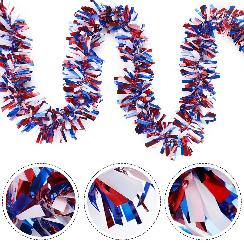Red White Blue Tinsel Garlands Wreath Flag Sequin Tinsel Garland Banner Home Wall Hanging 4th Of July Party Decoration