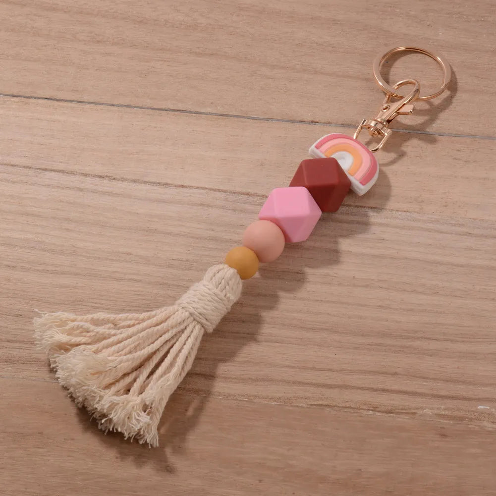 Hemasa  Silicone Beads Rainbow Keychain