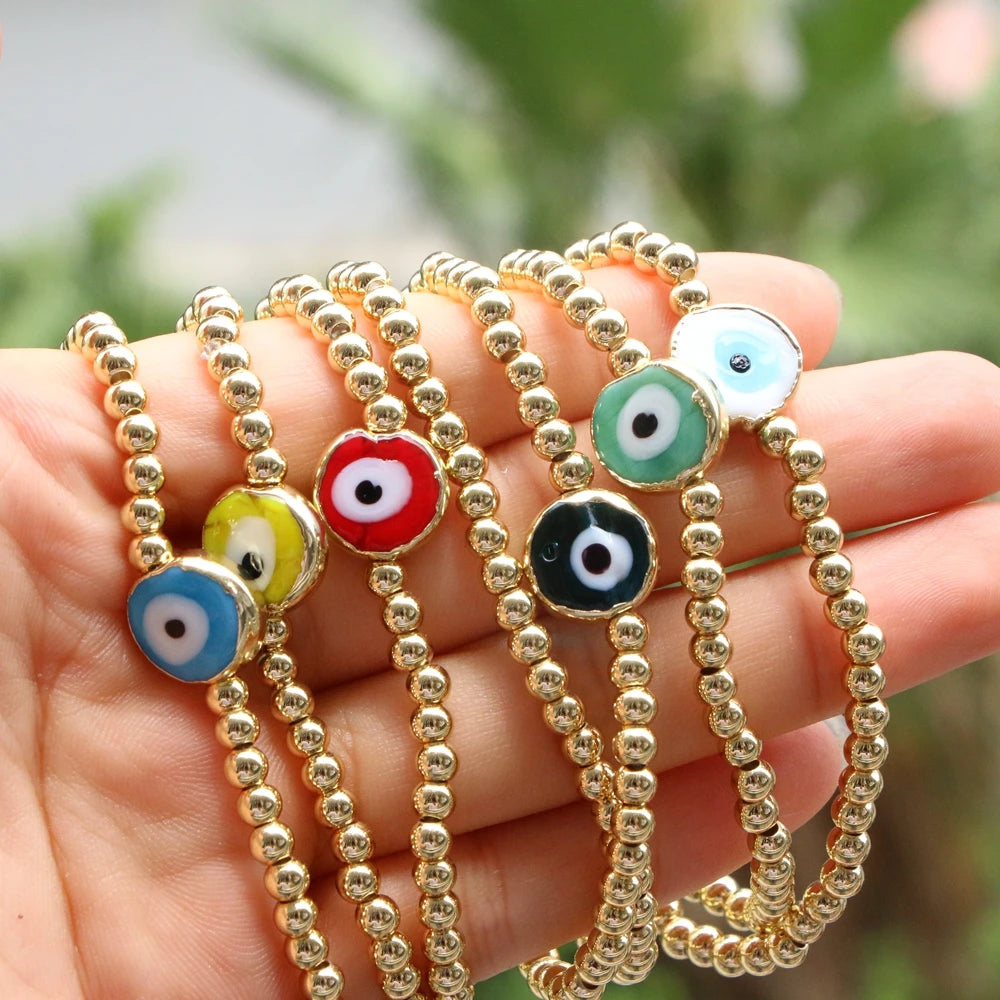 5PCS, Colorful Evil eye gold beads bracelet lampwork glass bracelet protection bracelet Lucky Jewelry