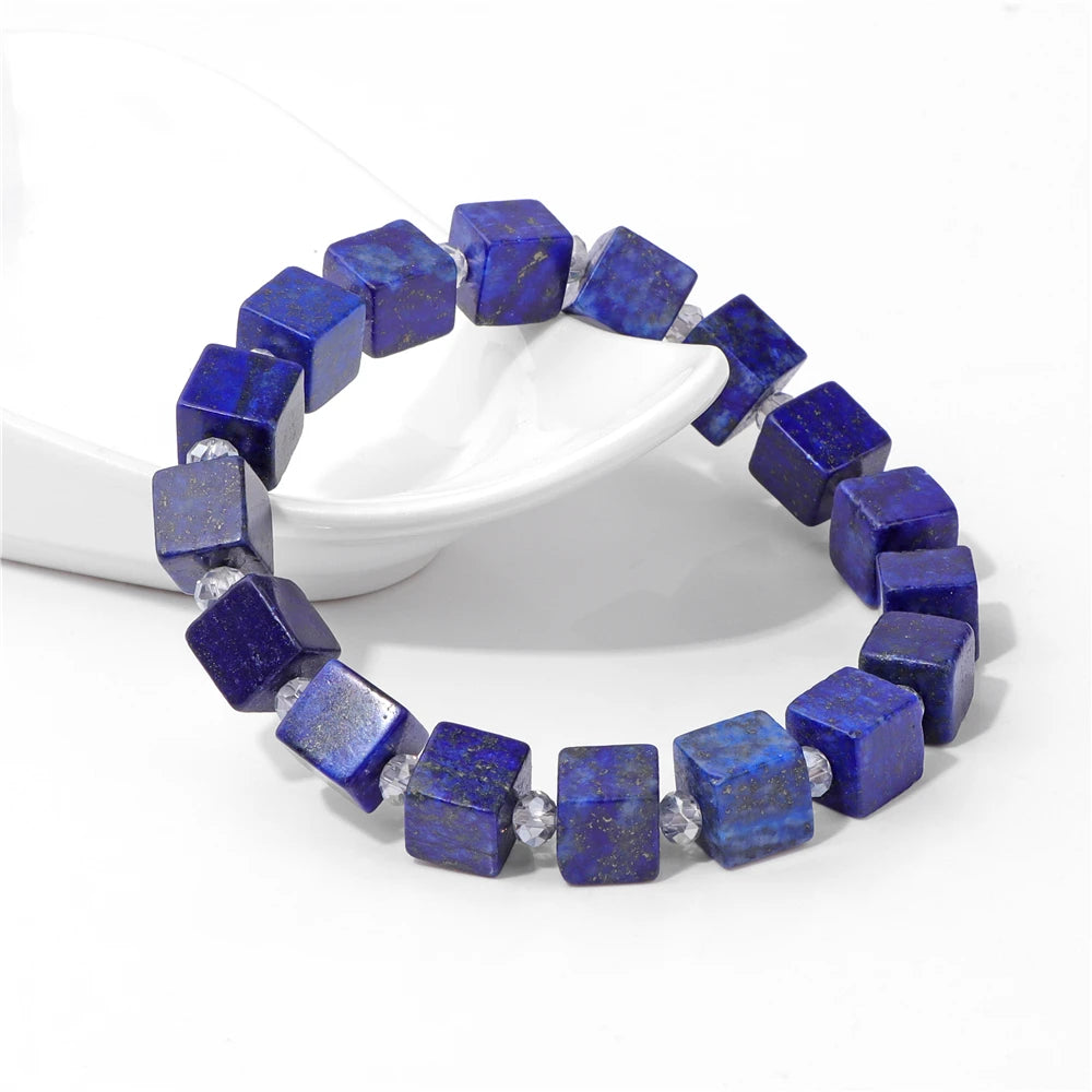 Natural Stone 8mm Square Cube Beads Bracelet Opal Turquoises Imperial Stone Barcelets for Women Men Elastic Bracelet Bangle Gift
