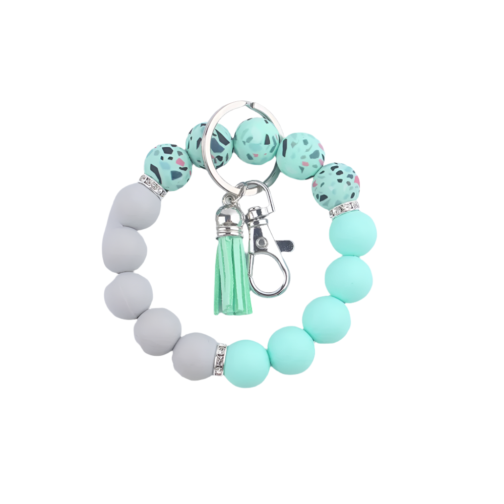 Hemasa Silicone Wrist Keychain Pendant PU Leather Small Tassel Print Leopard Print Beaded Backpack Car Keychain
