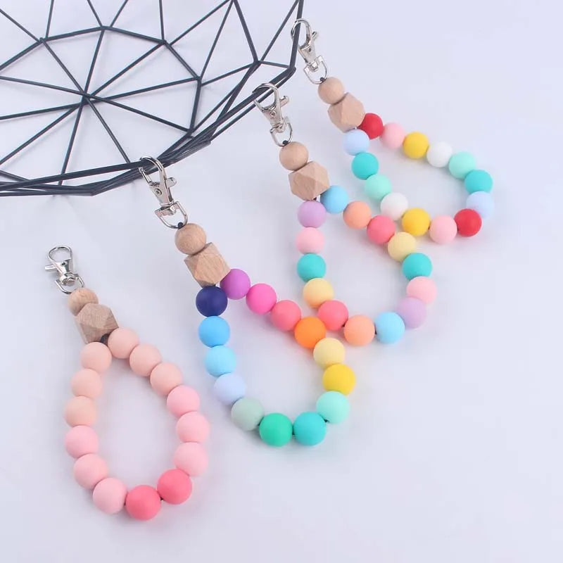 Hemasa Silicone Round Beads Keychain Wristlet Bracelet Keyring For Women /Car Bag Key Chain Jewelry