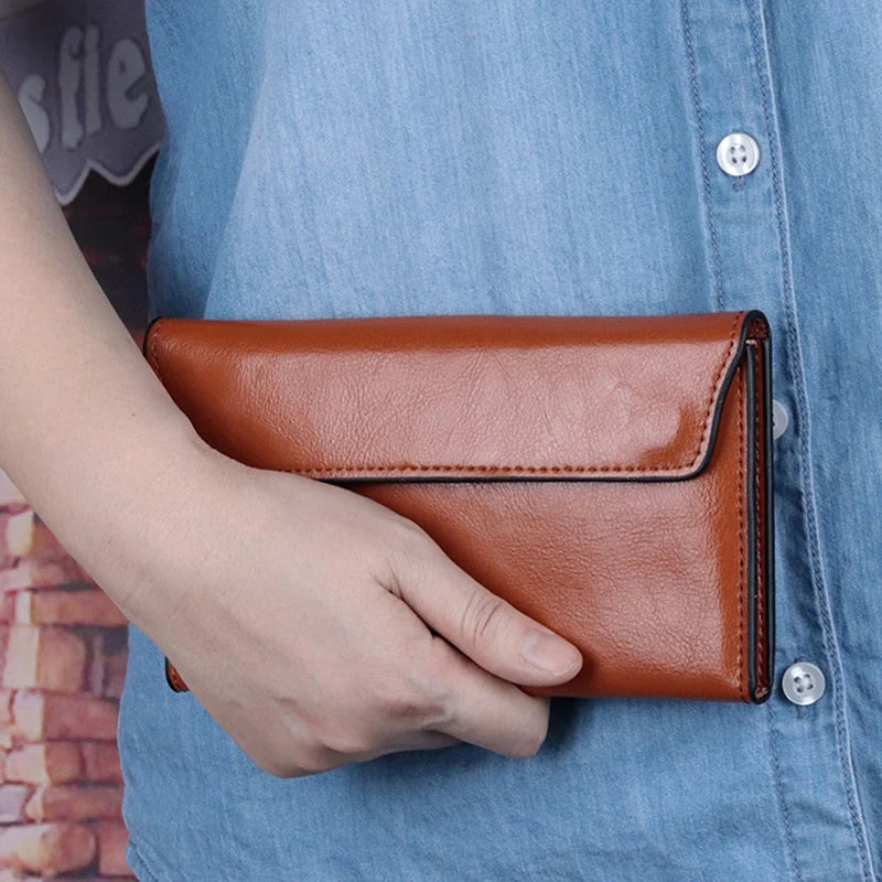 Slim Genuine Leather Women Wallet Long Clutch Coin Purses Luxury Envelope Design Wallets and Purses Ladies Card Holder Phone Bag