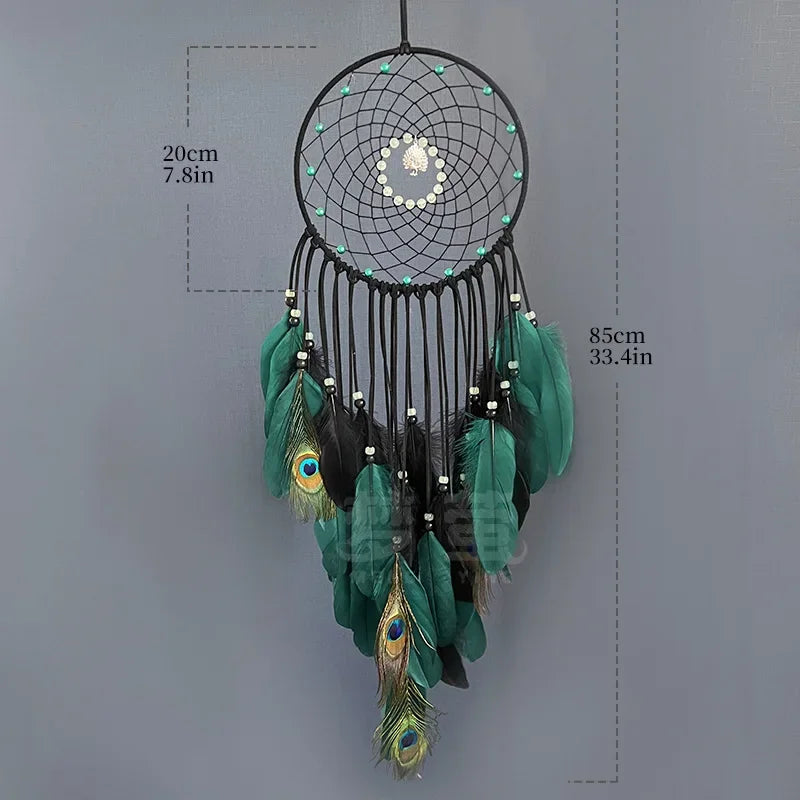 Tejesa Peacock Feathers Luminous Beads High-grade Wall Pendant New Creative Dream Catcher Bedroom Living Room Decoration Wind Chimes