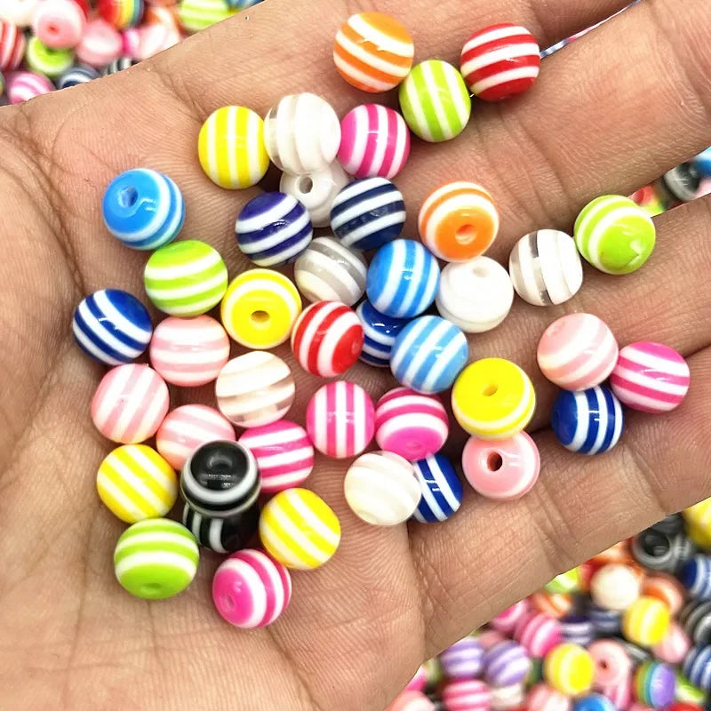 8/10/12mm Round Resin Beads Stripe Spacer Beads for Jewelry Making Children Handcraft Department DIY Bracelet Accessories