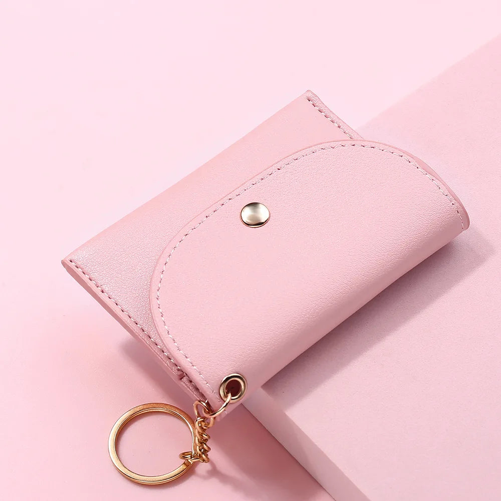 Simple Fashion PU Leather Coin Purse Women Buckle Ultra-thin Mini Change Purses Keychain Wallets Card Holder Pouch Small Wallet
