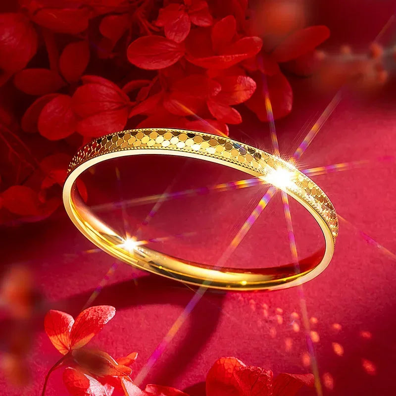 9999 Real Gold 24K Yellow Gold Dragon Scale Bracelet Honeycomb High Sense Bangle for Women Wedding Fine Jewelry