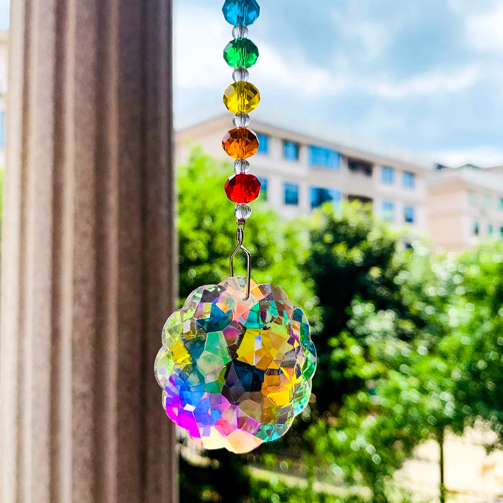 Mandala Chakras Rainbow Crystal Prism Garland Suncatcher Glass Art Faceted Crystals Chandelier Pendant Home Garden Hanging Decor