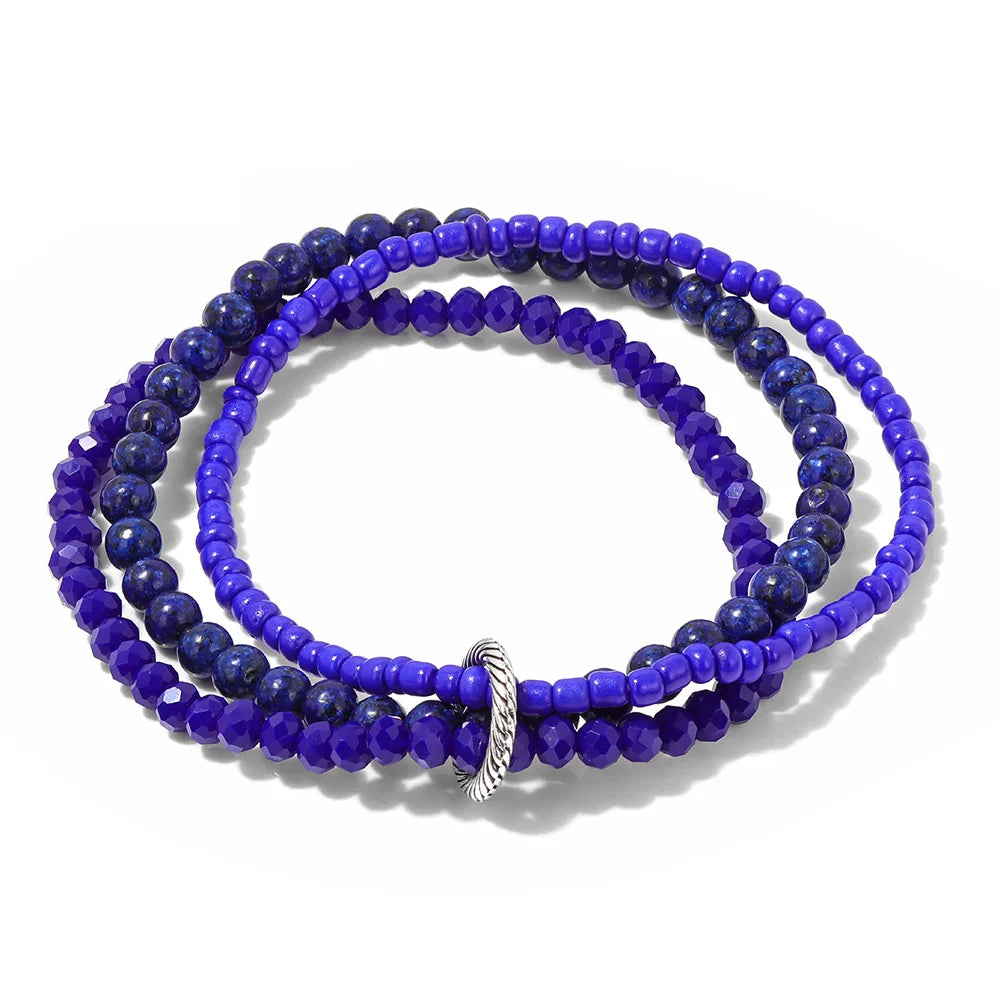3Pcs/Set Colorful Glass Beaded Bracelet 4mm Howlite Crystal Beads Charm Bracelets Bangles for Women Friendship Jewelry Gift