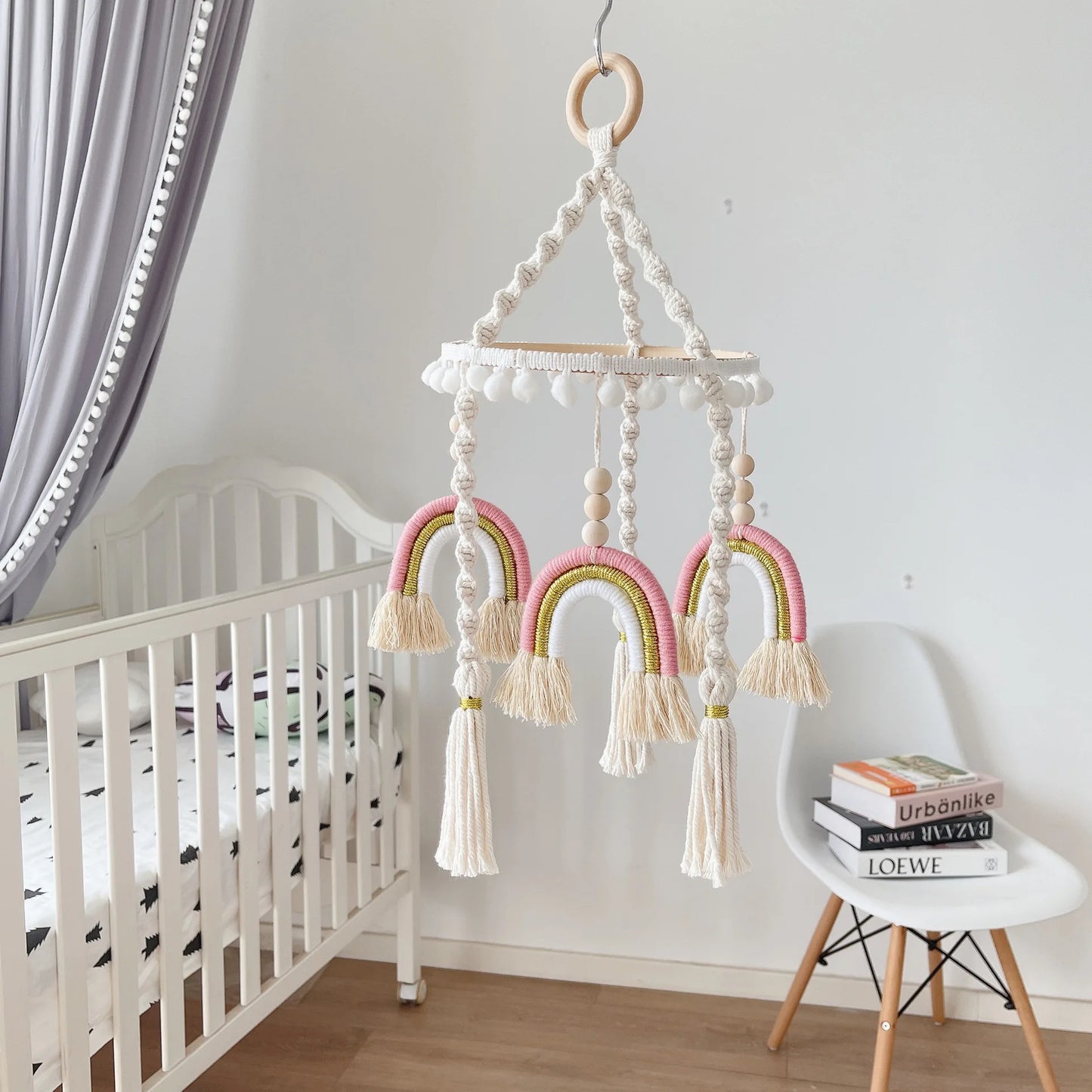 Nordic Nursery Decor Kids Room Mobile Hanging Decoration Kids Rainbow Pompoms Wind Chimes Kids Room Hanging Decor 2022 New
