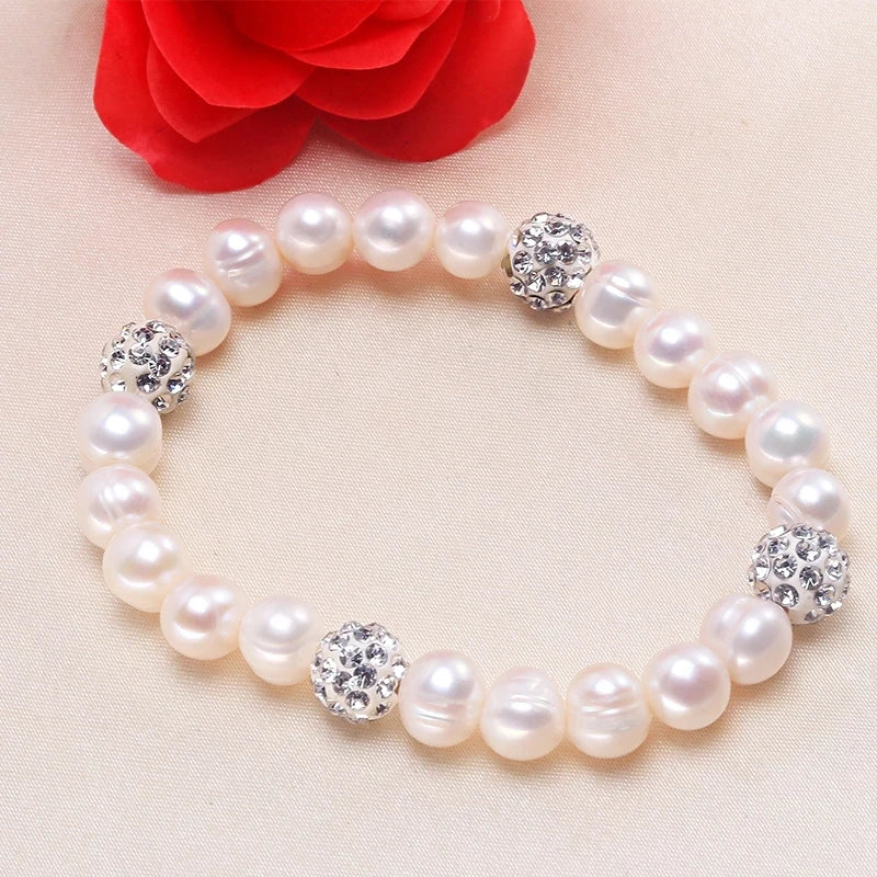 Hemasa White 8-9mm  Natural Freshwater Pearl  Bracelet For Women