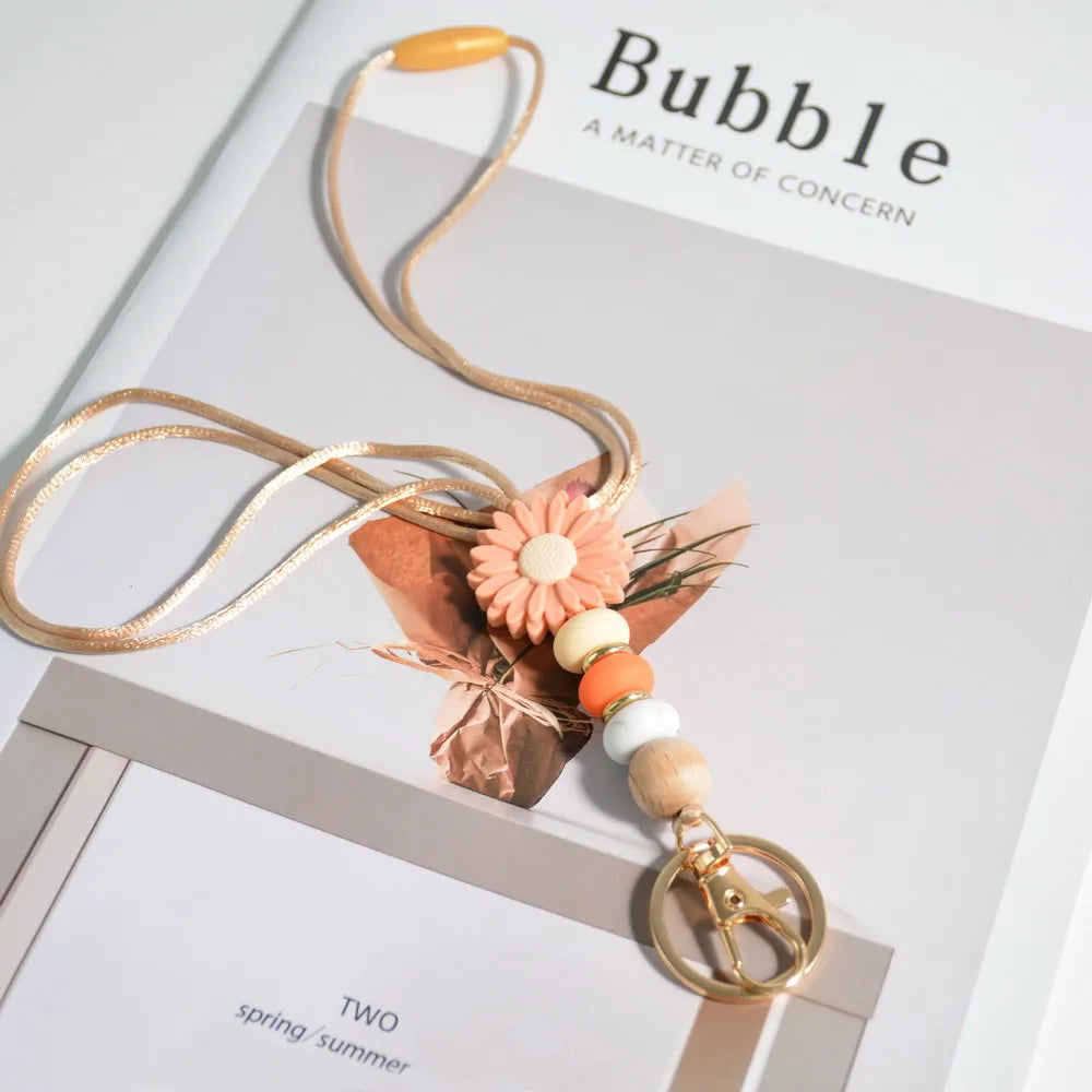 Hemasa  Daisy Beads Lanyards for ID Badges /Silicone Beaded Keychain for  Women