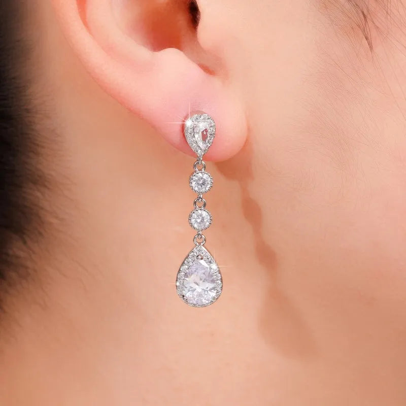 Huitan Silver Color Dangle Earrings with Dazzling Cubic Zirconia Elegant Crystal Accessories for Women Fashion Versatile Jewelry
