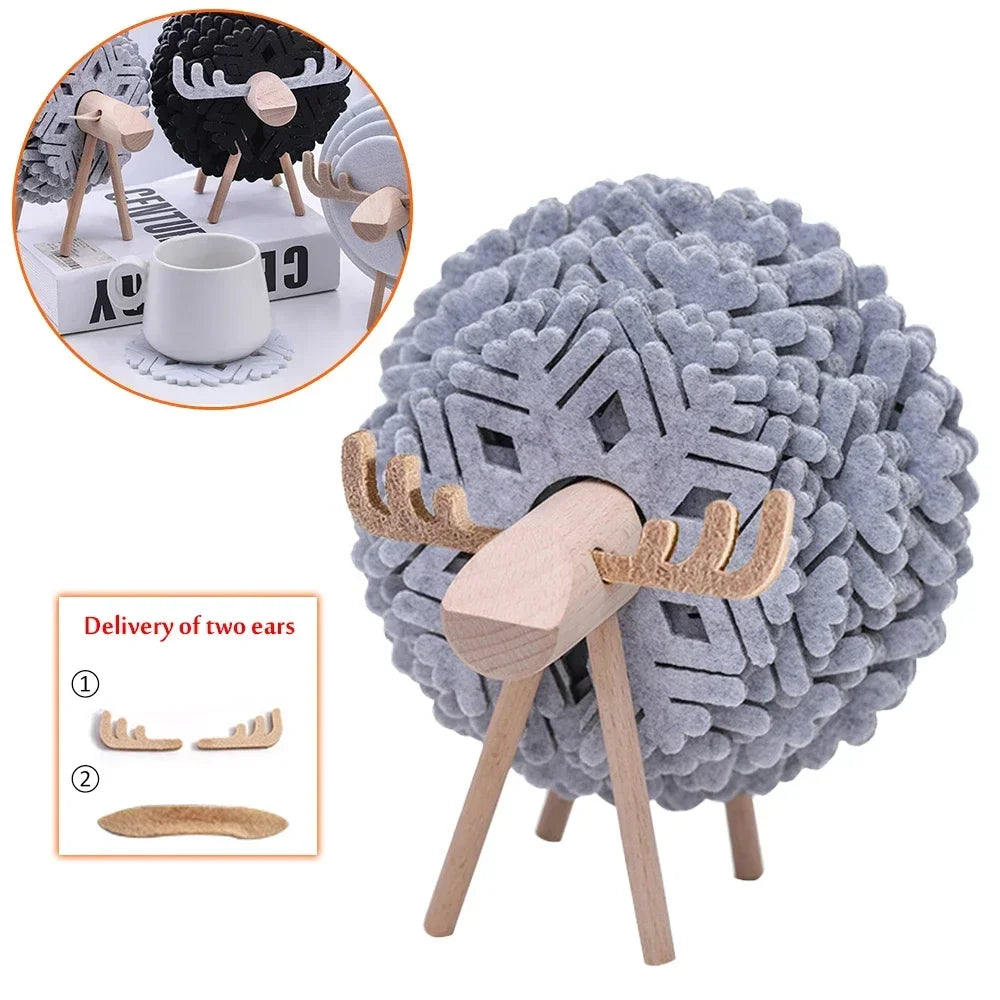 Hemasa Cartoon Felt Coaster Sheep Shape Non-Slip Coaster High Temperature Insulation Circular Coaster Creative Styling Decoration
