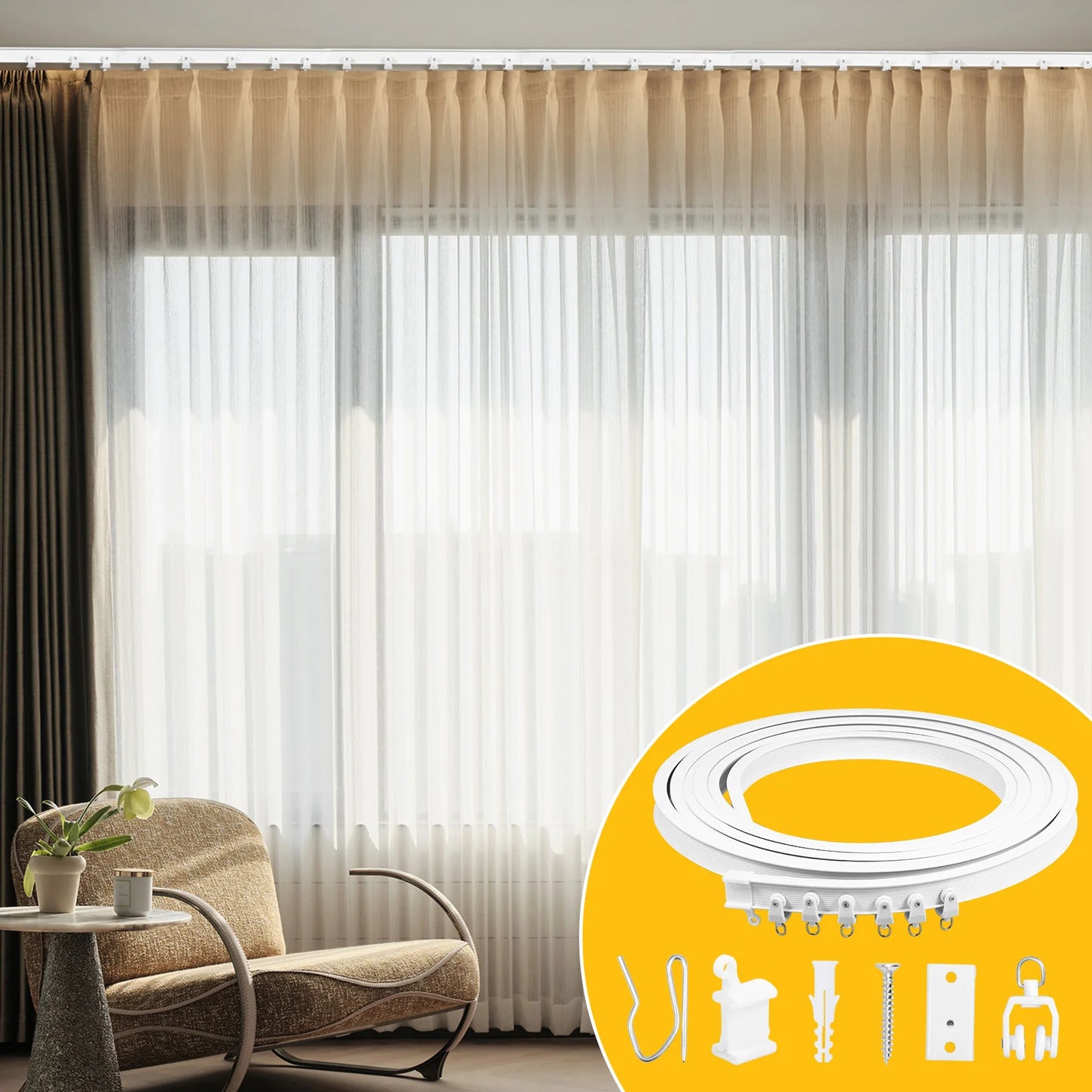16.4 ft Ceiling Curtain Rail Flexible Ceiling Mount Curtain Track with Mute Roller Sliding Curtain Rail Window Decor Accessorie