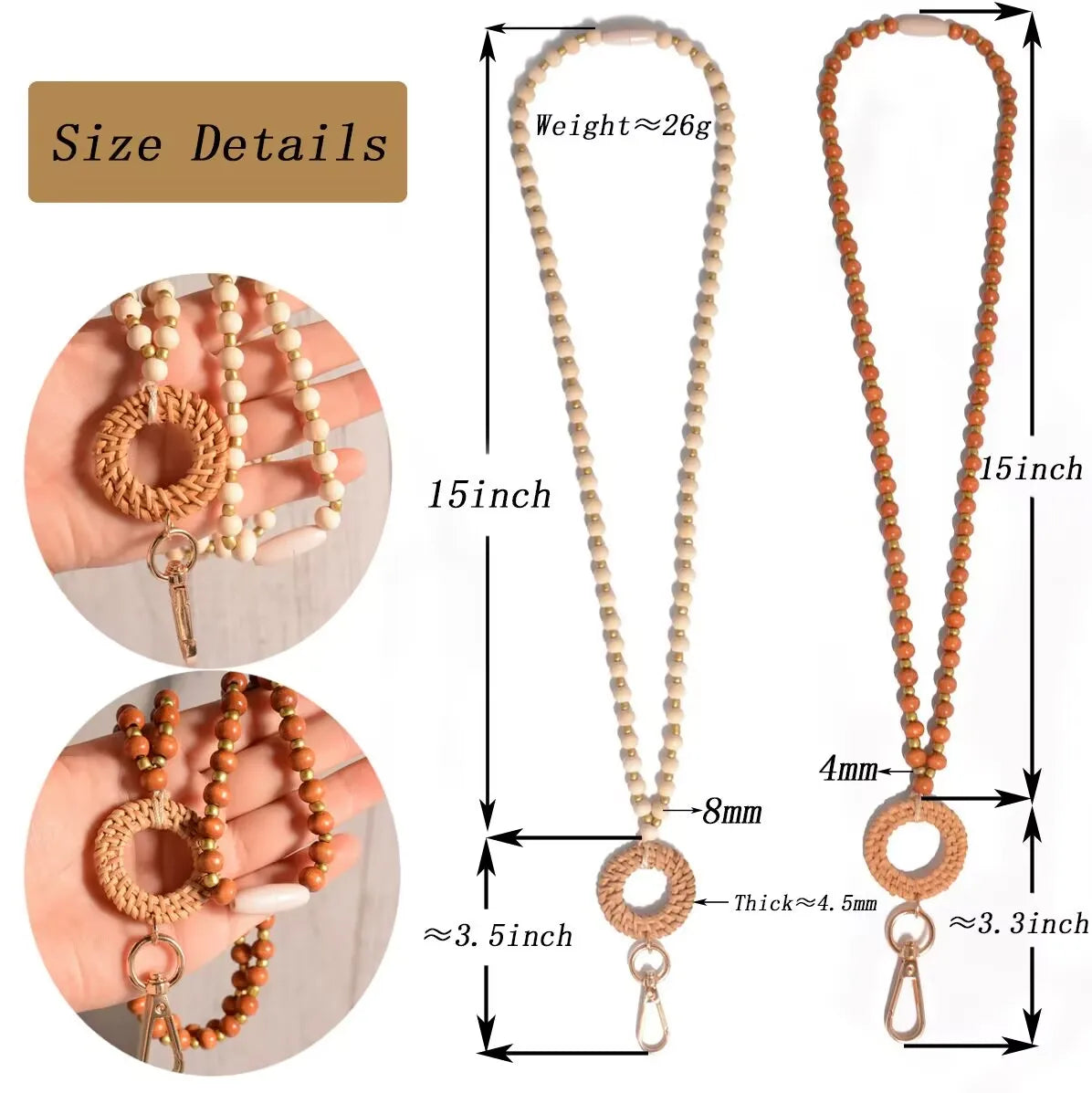 Hemasa Wooden Beads  Lanyards Badge Holder