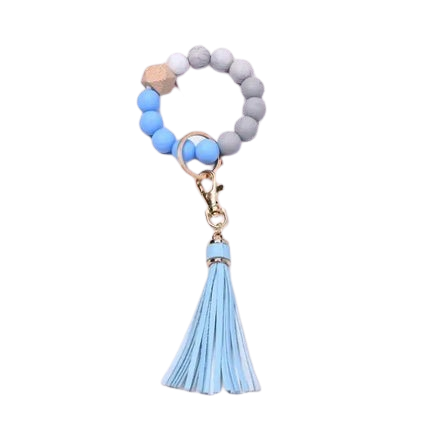 Tassel Wood Silicone Bead Bracelet Key Chain Female Women Hot Selling Bracelet Key Ring Wrist Bangle Keychains Accessory