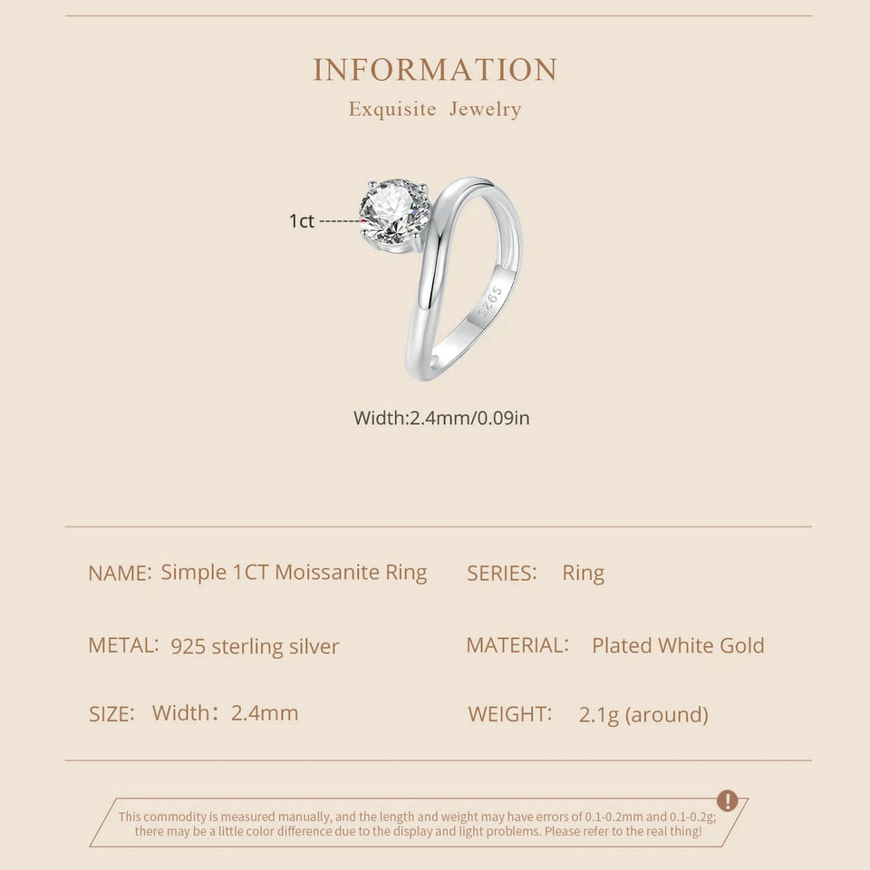 Tejesa Moissanite Engagement Ring, Women's Solitaire Moissanite Promise Rings 925 Sterling Silver with White Gold Plated MSR049