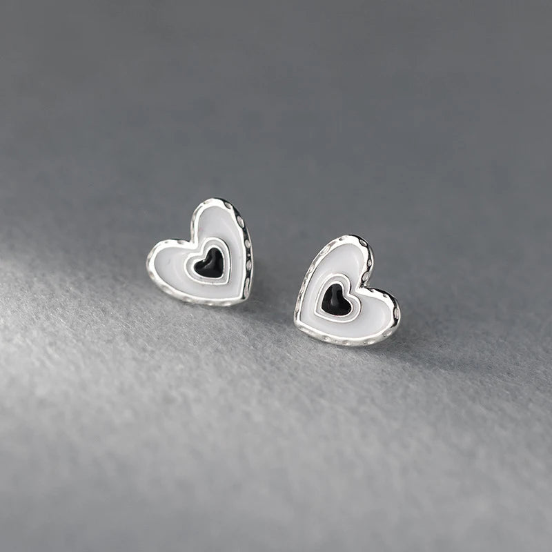 MODIAN Genuine 925 Sterling Silver Cute Layering Heart Stud Earrings For Women 4 Color Delicate Enamel Ear Studs Fine Jewelry