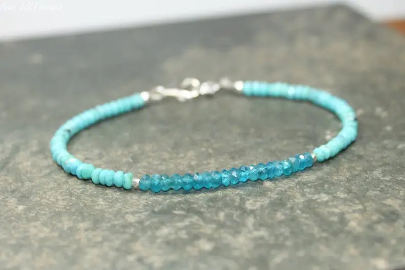 Sleeping Beauty Turquoise & Neon Apatite Bracelet, Hill Tribe Silver Beads, Sleeping Beauty Turquoise Jewelry
