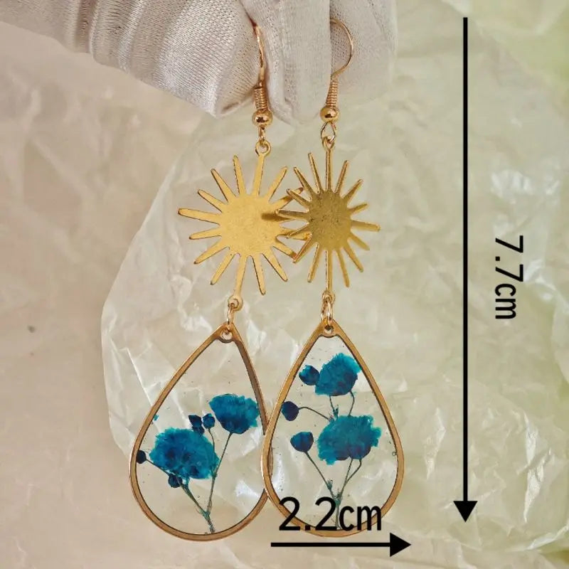 High Quality Epoxy Resin Pressed Flower Earrings Women Unique Design Elegant Dried Earrings Natural Statement Jewelry 2024 New