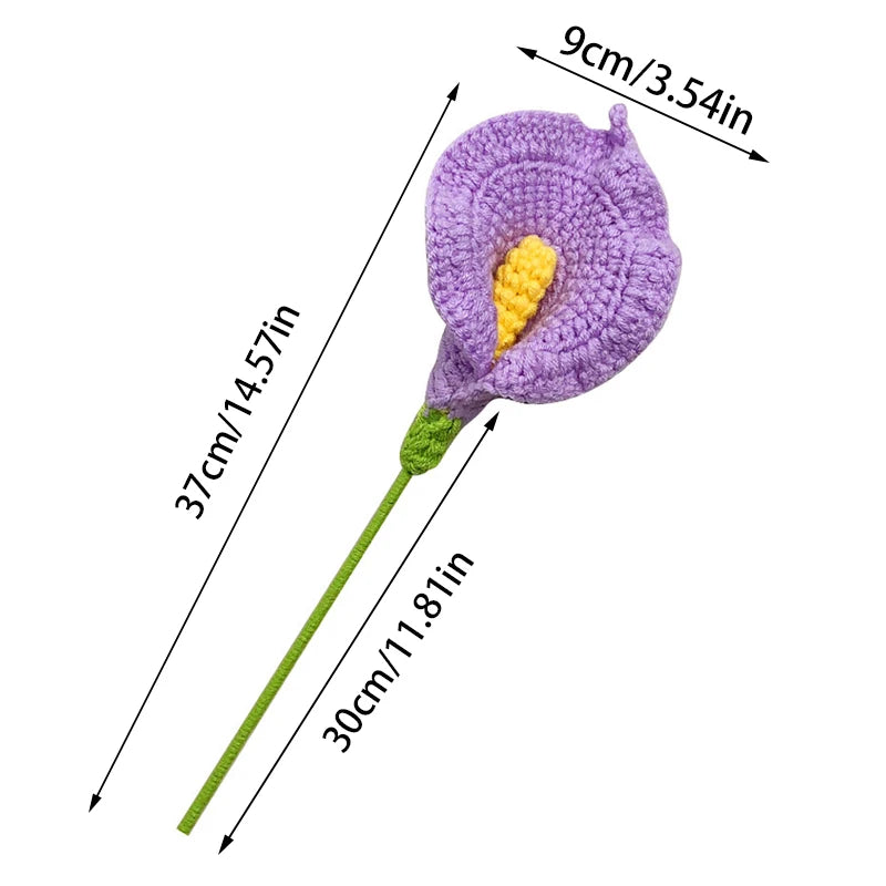 Hemasa  4Pcs Handmade Crochet Flowers Hand-knitted Calla Lily Artificial Flower Fake Flower Bouquet Wedding Decoration Home Decor