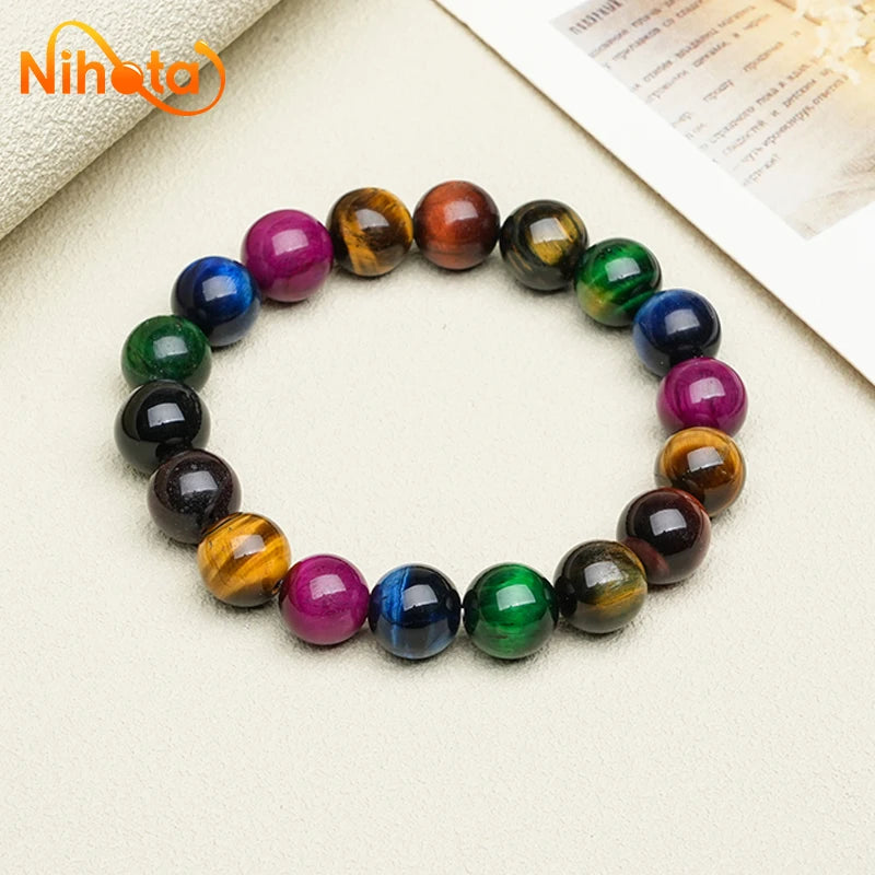 Mixed Color Tiger Eye acelet Charms Luxury Fine Jewelry Couple Personalized Beaded Bangle Bangles Yoga Meditation 6/8/10/12mm