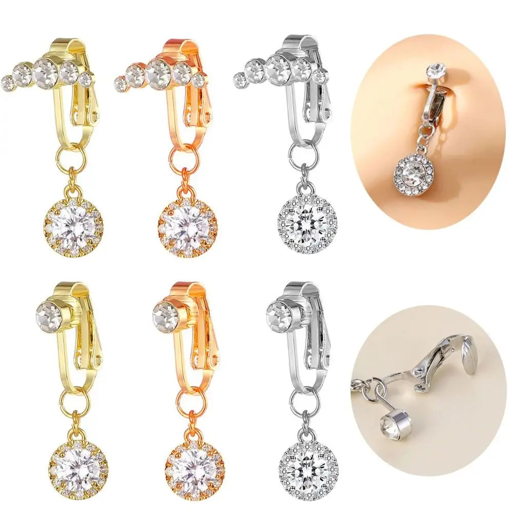 Rhinestone Zircon Fake Belly Piercing Clip Belly Ring Copper No Piercing Geometric Butterfly Female