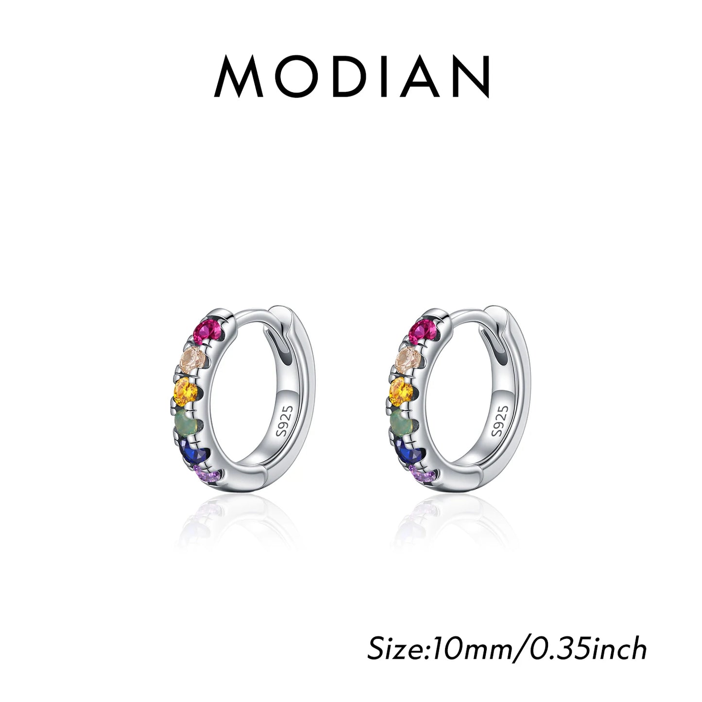 MODIAN 3 Sizes Colorful Ear Buckle 925 Sterling Silver Trendy Stackable Round Zirconia Hoop Earrings For Women Fine Jewelry