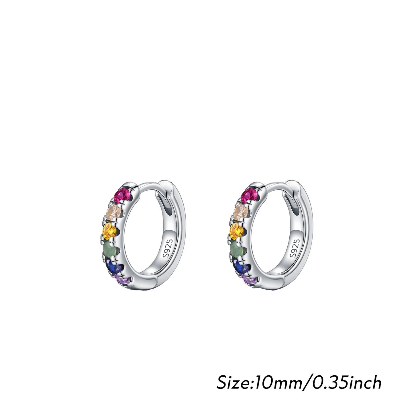 Tejesa 3 Sizes Colorful Ear Buckle 925 Sterling Silver Trendy Stackable Round Zirconia Hoop Earrings For Women
