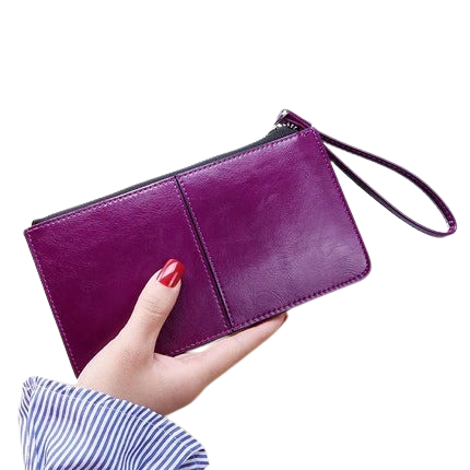 Hemasa Women's Leather Zipper Handbag Bank Large Capacity  Wallet Wrist Strap /Simple Bag Card Holders Wallets