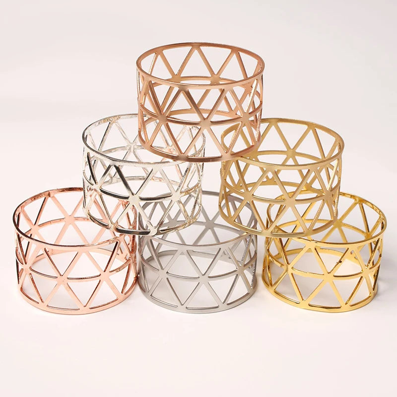 3/6/12Pcs Gold Silver Napkin Ring Hollow Paper Napkin Buckles Napkin Holder Birthday Wedding Christmas Party Decor Dinner Table