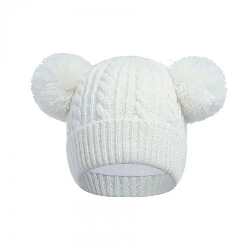 Autumn Winter Knitted Hat for Baby Boys Double Pompom Plus Velvet Beanie Girls Keep Warm Hats Kids Accessories 4-6 Years Old