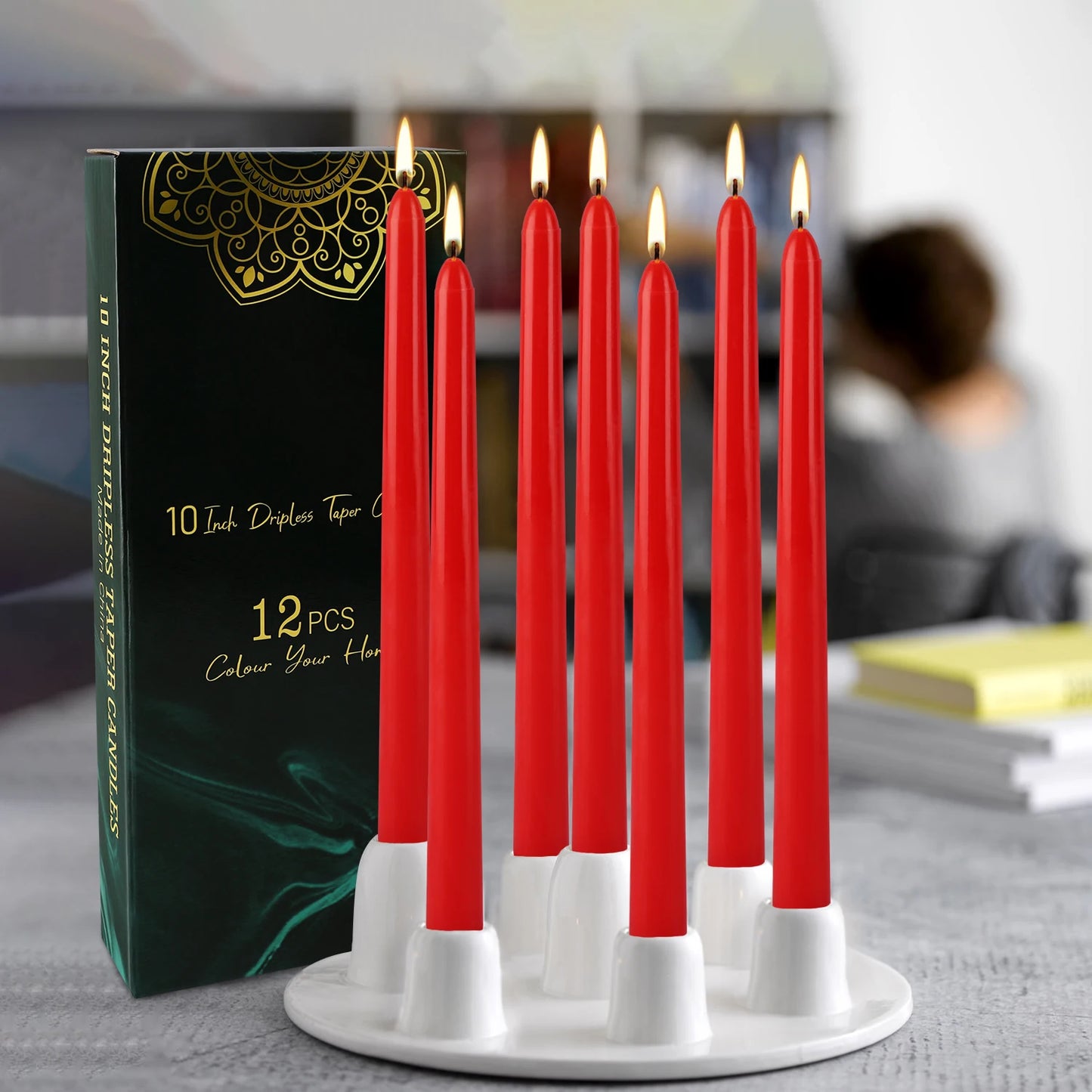Hemasa 12 Pieces of 10inch Red Wax, Drip-Free, Smoke-Free, Fragrance-Free, Home Dinner Candles, Hand-Pulled, High-Quality, Suitable for Church, Family, Wedding, Party, Seasonal Celebrations, Emergency Situations and Home Decorations