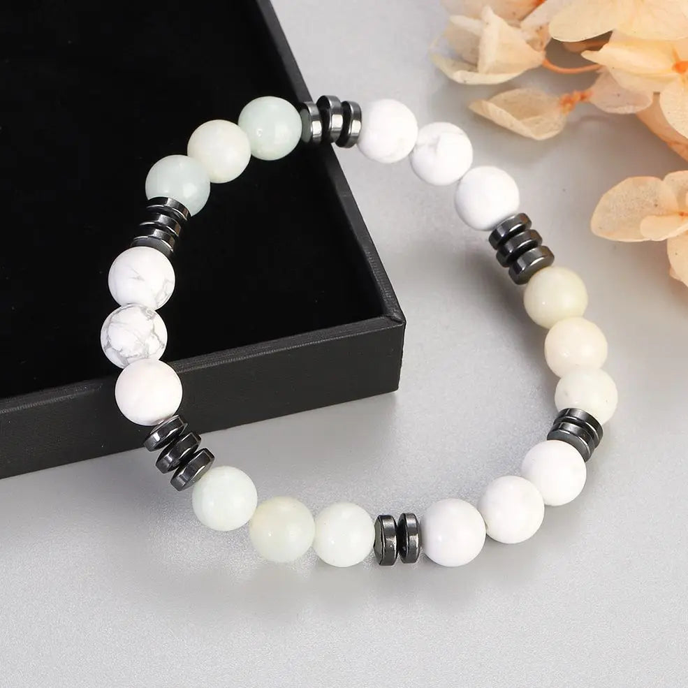 8mm Red Turquoises Beaded Bracelets Men Women Nature Stone Obsidian Hematite Weight Loss Health Protection Soul Jewelry