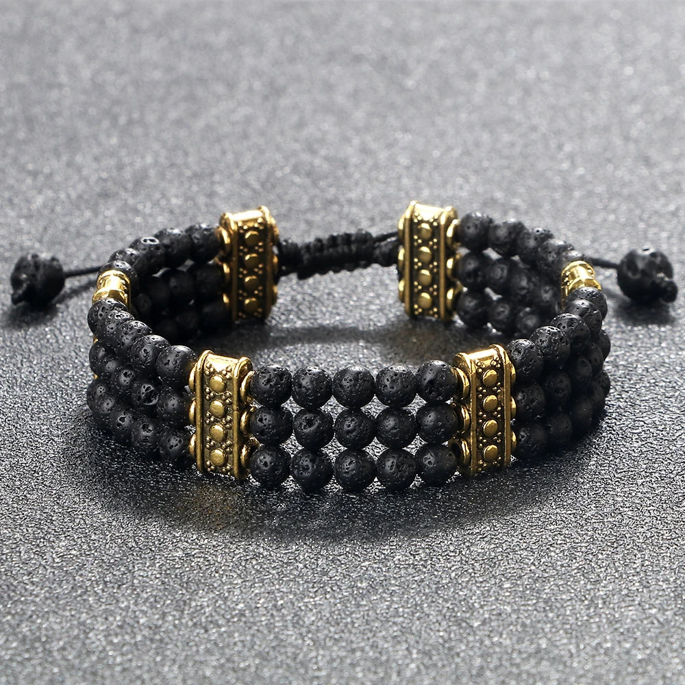 Natural Stone Beads Bracelet 4mm Malachite Black Lava Yoga Energy Hot Couple For Women Men Jewelry Braided Rope Knot Bangle Gift