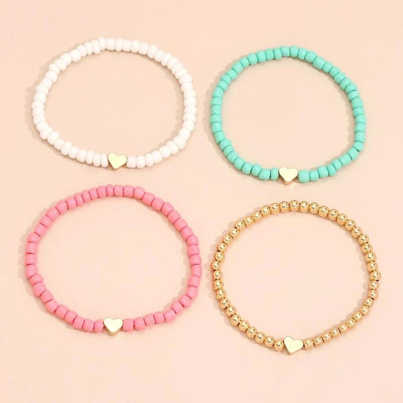 YWZIXLN Boho Engraved Multilayer Colorful Beads Chain Heart Pendant Bracelet Accessories Best Gift For Women Wholesale B052