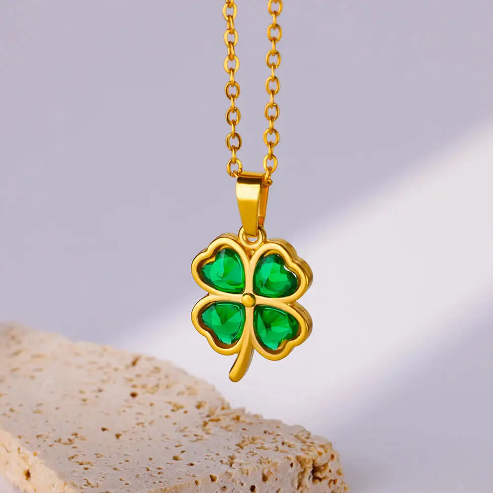 Hemasa White Zircon Four Leaf Clover Pendant Stainless Steel Necklaces For Women Aesthetic Chain Necklace Christmas Gift For Women