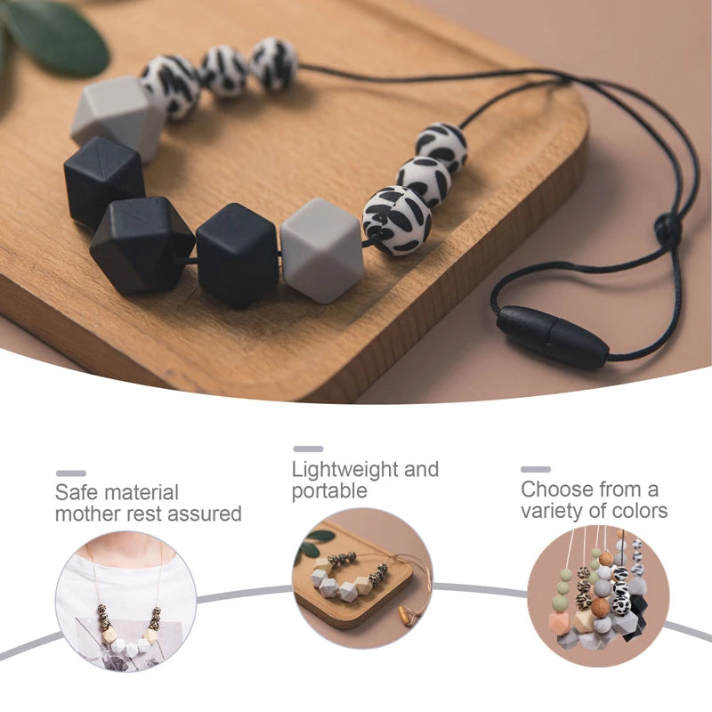 Hemasa Baby Teething Silicone Beads Necklace Food Grade Long Chain