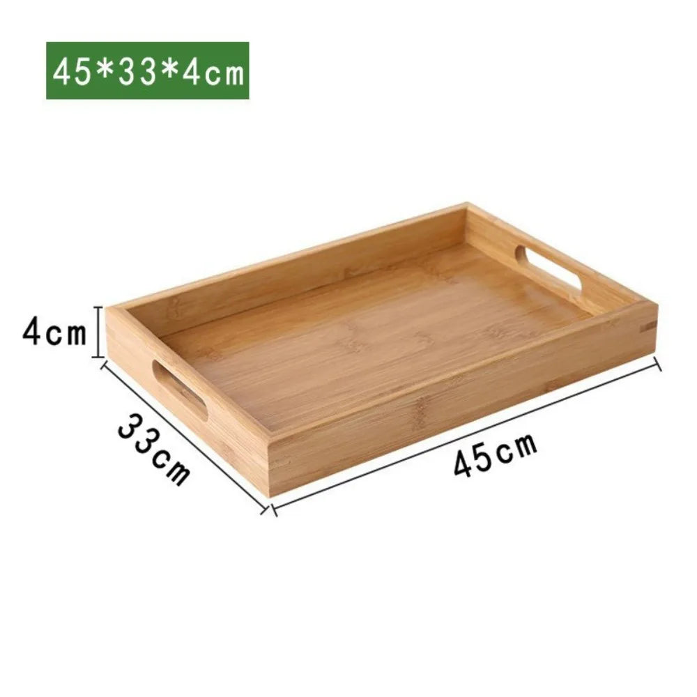 New Rectangular Bamboo Storage Tray Retro Solid Wood Storage Plate Household Tea Tray Water Cup Plate Home Kitchen Supplies